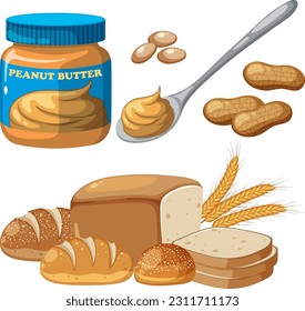 Bread and peanut butter illustration