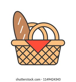 Bread In Picnic Basket, Food Set, Filled Outline Icon