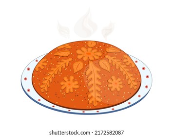 Bread, pie of round shape, decorated with sprinkles on a white background vector illustration