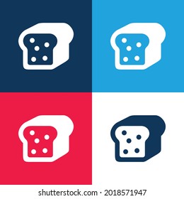 Bread Piece With Seeds blue and red four color minimal icon set