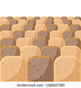 Bread pieces pattern, with whole wheat bread, rye bread, yeast bread. Creative backdrop for web and print decoration . Vector illustration. 