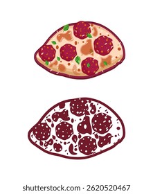 Bread Pizza Illustrations Vector Set Vegetable Delicious Tomatoes Leaf Meat Cookery Plate Isolated Draw Element And Icon.