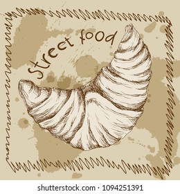 The bread product is a bagel. Hand sketch. Element for a Doodle style picnic on an orange background.