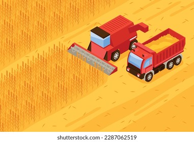 Bread production background with wheat fields symbols isometric vector illustration