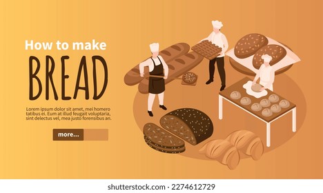 Bread production horizontal banner with wide choice symbols isometric vector illustration