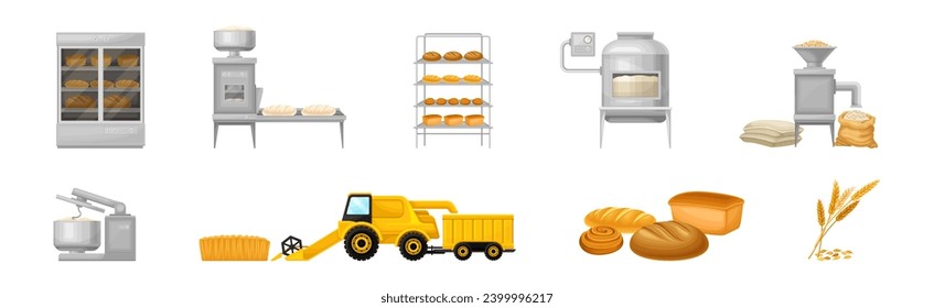Vektorgrafik-Set für die Brotproduktion und die Weizenpflanzenindustrie