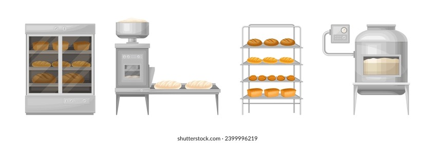 Bread Production and Wheat Crop Industry Vector Illustration Set