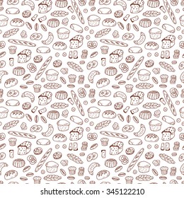 Bread products. Hand drawn Doodles Bakery - Vector Seamless pattern