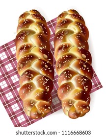 Bread realistic Vector. Tasty baked goods on gingham pattern. detailed 3d illustrations