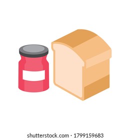 Bread and Red Strawberry Jam Flat Isometric Icon Isolated in White