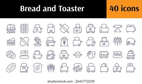 Bread Related Line Icons for Web Sites, Books, Cards, Apps. Editable Stroke. Perfect for Web Sites, Books, Cards, Apps