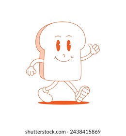 Bread Retro Mascot. Funny cartoon character of Bread