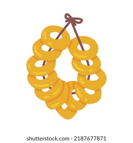 Bread Ring or Bagel on Rope as Russian Baked Pastry and Treat Vector Illustration