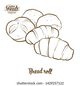Bread roll bread vector drawing. Food sketch of Bun, usually known in Europe. Bakery illustration series.