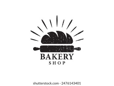 bread with rolling pin logo. classic food snack vector design