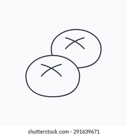 Bread rolls or buns icon. Natural food sign. Bakery symbol. Linear outline icon on white background. Vector