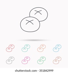 Bread rolls or buns icon. Natural food sign. Bakery symbol. Linear icons on white background.