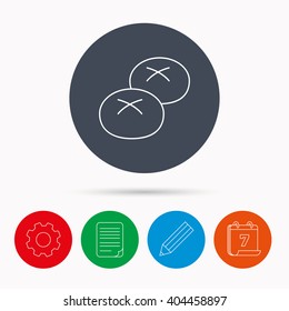 Bread rolls or buns icon. Natural food sign. Bakery symbol. Calendar, cogwheel, document file and pencil icons.