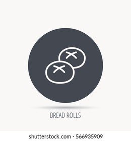 Bread rolls or buns icon. Natural food sign. Bakery symbol. Round web button with flat icon. Vector