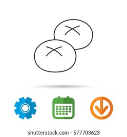 Bread rolls or buns icon. Natural food sign. Bakery symbol. Calendar, cogwheel and download arrow signs. Colored flat web icons. Vector