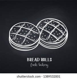 Bread rolls, chalkboard style. Outline vector icon for bakery shop or food design. Vector illustration