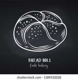 Bread rolls, chalkboard style. Outline vector icon for bakery shop or food design