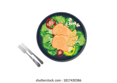 Bread and Salad Breakfast vector illustration isolated on white background