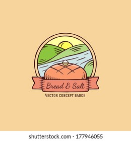 Bread and Salt hand drawn vintage vector badge or Logo Template