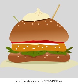 bread sandwich with cream and vegetables vector