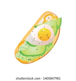 Bread sandwich with fried egg and cutted vegetables, salted