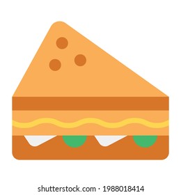 Bread sandwich icon in flat style, fast food snacks 
