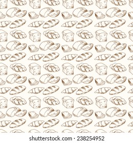Bread, seamless pattern with bakery products.