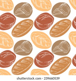 Bread, seamless pattern with bakery products.