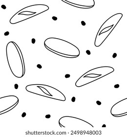 Bread. Seamless pattern. Coloring Page. Loaf food, bakery baget, pastry grain. Hand drawn style. Vector drawing. Design ornaments.