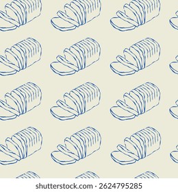 Bread seamless pattern. Minimalist illustration of sliced ​​bread, ideal for textile design, kitchenware, or branding.