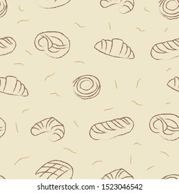 Bread seamless pattern. Vector drawing. Bakery product  background. Vintage food illustration for shop,  menu design.