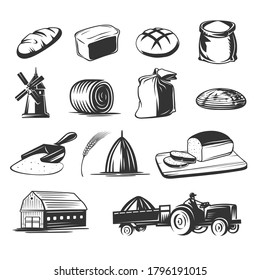 Bread set. Black and white vector objects.