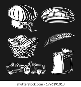 Bread set. Black and white vector objects.