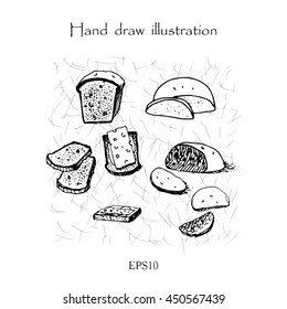 Bread set hand drawing monochrome linear illustration