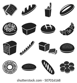 Bread set icons in black style. Big collection bread vector symbol stock