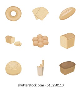 Bread set icons in cartoon style. Big collection of bread vector symbol stock illustration