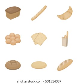 Bread set icons in cartoon style. Big collection of bread vector symbol stock illustration