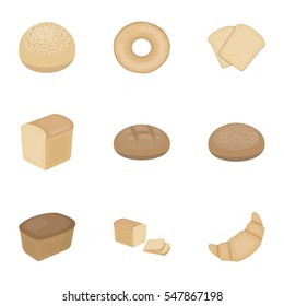 Bread set icons in cartoon style. Big collection of bread vector symbol stock illustration