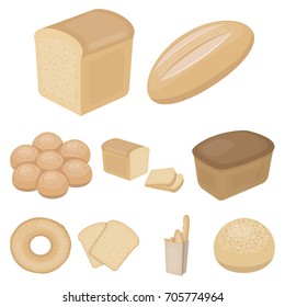 Bread set icons in cartoon style. Big collection of bread vector symbol stock illustration