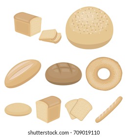 Bread set icons in cartoon style. Big collection of bread vector symbol stock illustration