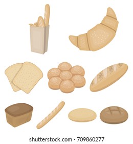 Bread set icons in cartoon style. Big collection of bread vector symbol stock illustration