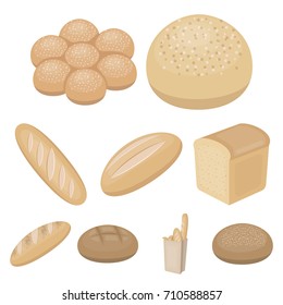 Bread set icons in cartoon style. Big collection of bread vector symbol stock illustration