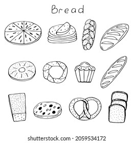 Bread set vector illustration, hand drawing doodles