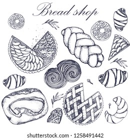 bread shop background vector, hand drawing