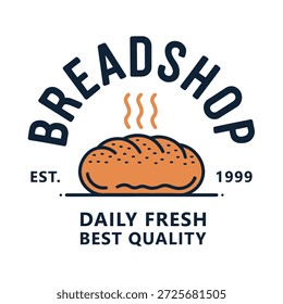 Bread shop logo with fresh bread and quality text on white background